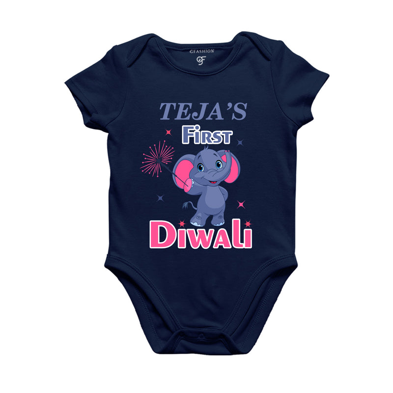 First Diwali Name customized Rompers (or) Bodysuit (or)onesie T-shirt in Navy Color available @ gfashion.jpg