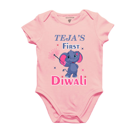 First Diwali Name customized Rompers (or) Bodysuit (or)onesie T-shirt in Pink Color available @ gfashion.jpg
