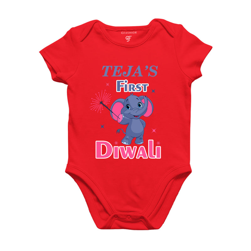 First Diwali Name customized Rompers (or) Bodysuit (or)onesie T-shirt in Red Color available @ gfashion.jpg