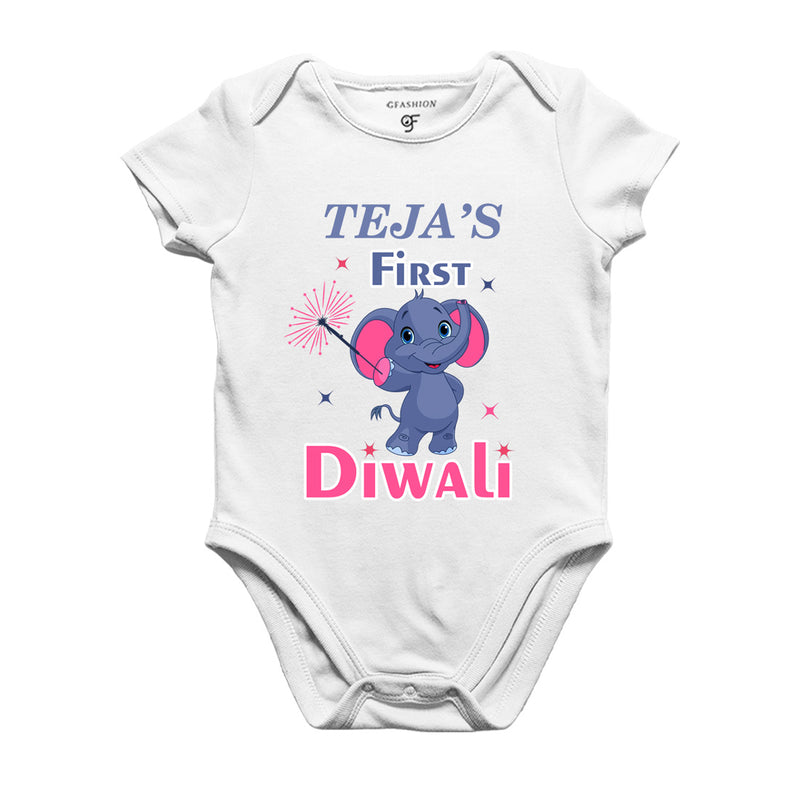 First Diwali Name customized Rompers (or) Bodysuit (or)onesie T-shirt in White Color available @ gfashion.jpg