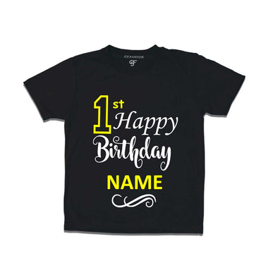 First Happy Birthday with Name T-shirt-Black-gfashion 
