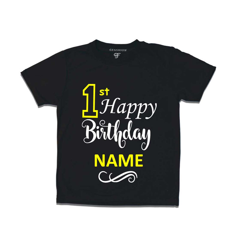 First Happy Birthday with Name T-shirt-Black-gfashion 