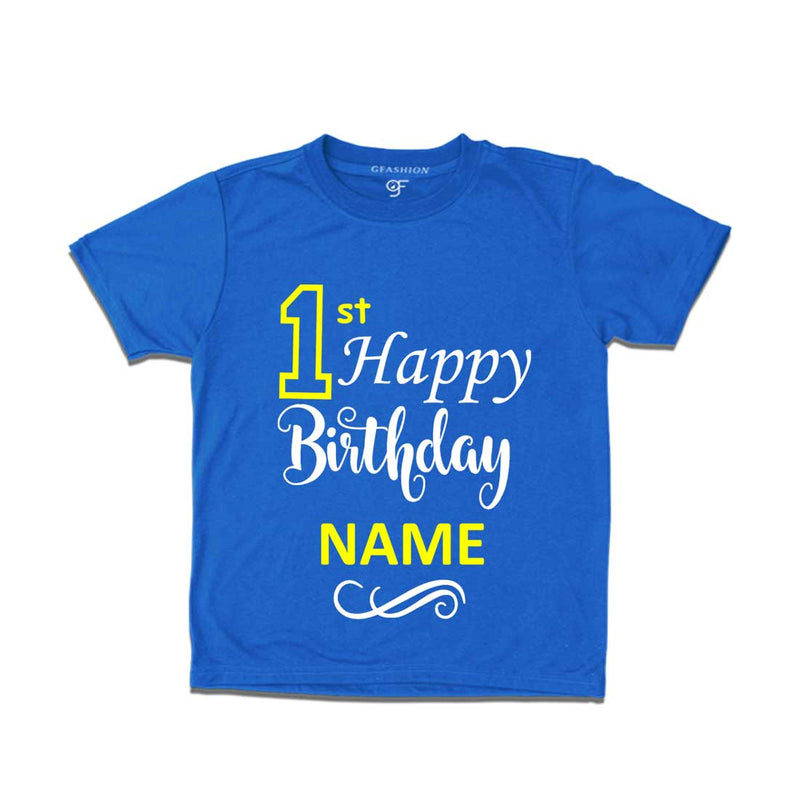 First Happy Birthday with Name T-shirt-Blue-gfashion 