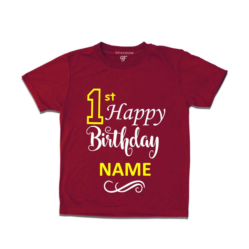 First Happy Birthday with Name T-shirt-Maroon-gfashion 
