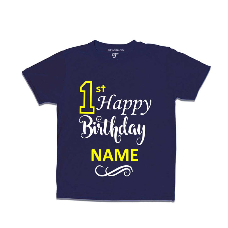 First Happy Birthday with Name T-shirt-Navy-gfashion 