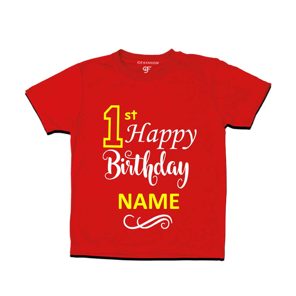First Happy Birthday with Name T-shirt-Red-gfashion 