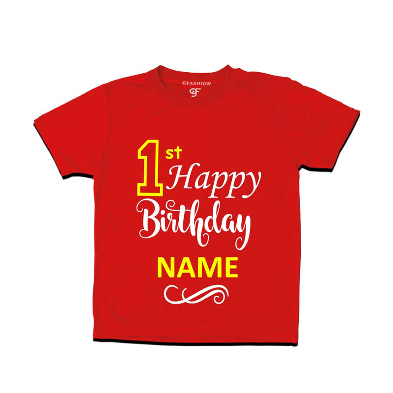 First Happy Birthday with Name T-shirt-Red-gfashion 