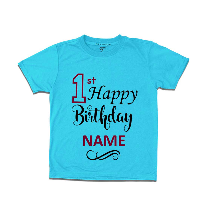 First Happy Birthday with Name T-shirt-Sky Blue-gfashion 