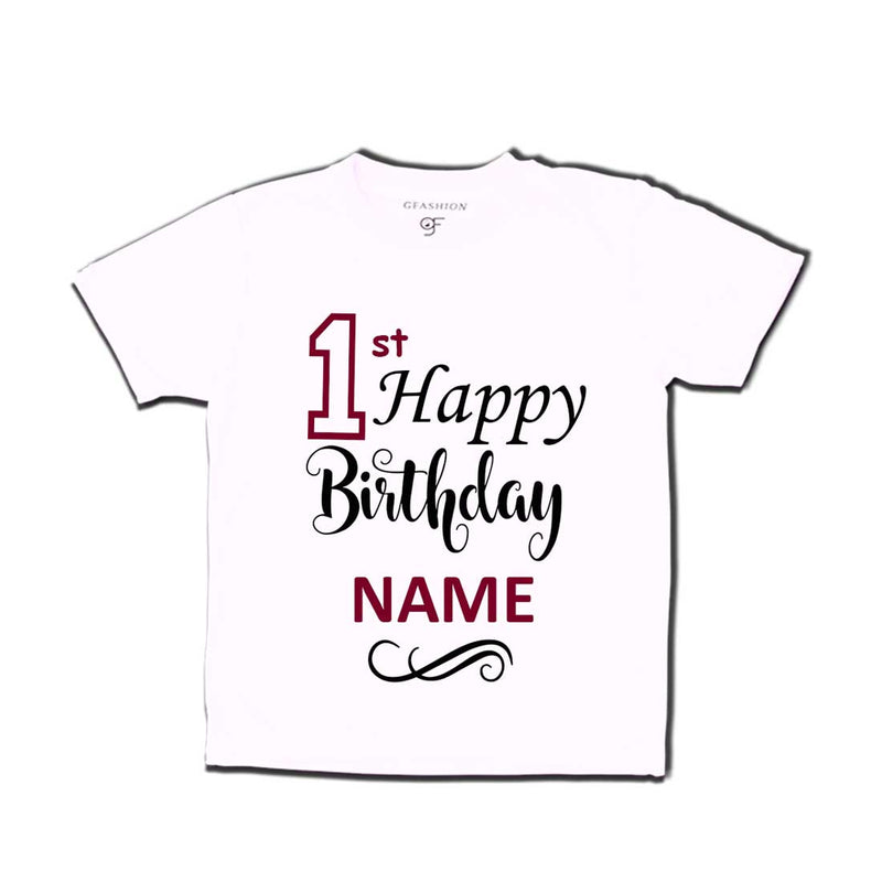 First Happy Birthday with Name T-shirt-White-gfashion 
