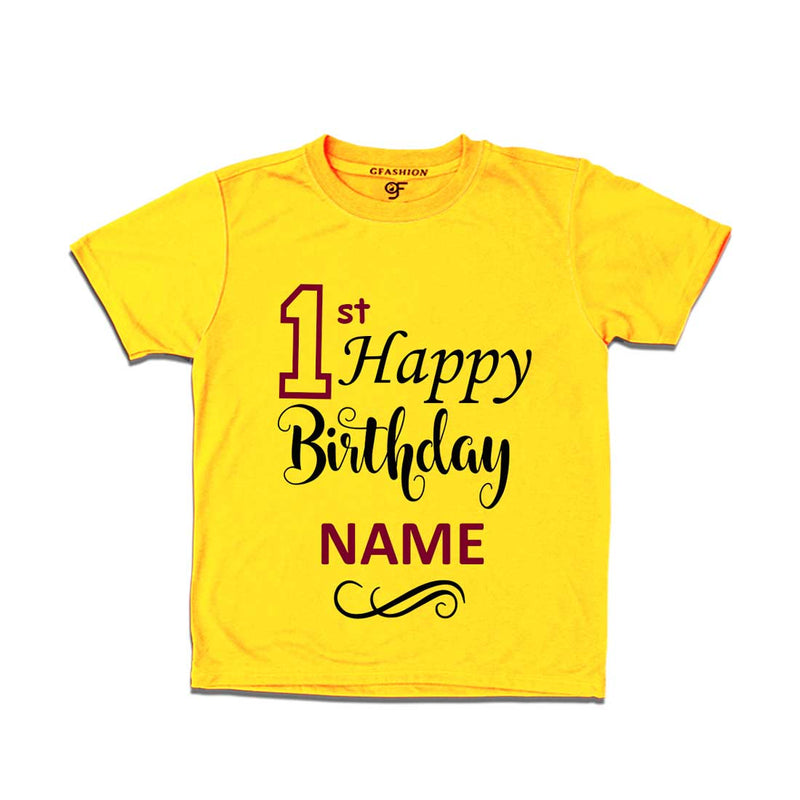 First Happy Birthday with Name T-shirt-Yellow-gfashion 