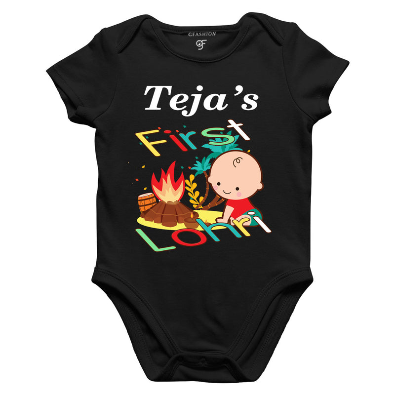 First Lohri with Name Baby Bodysuit in Black Color available @ gfashion.jpg