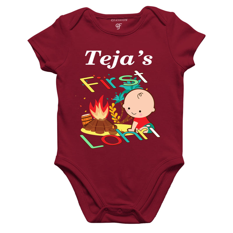First Lohri with Name Baby Bodysuit in Maroon Color available @ gfashion.jpg