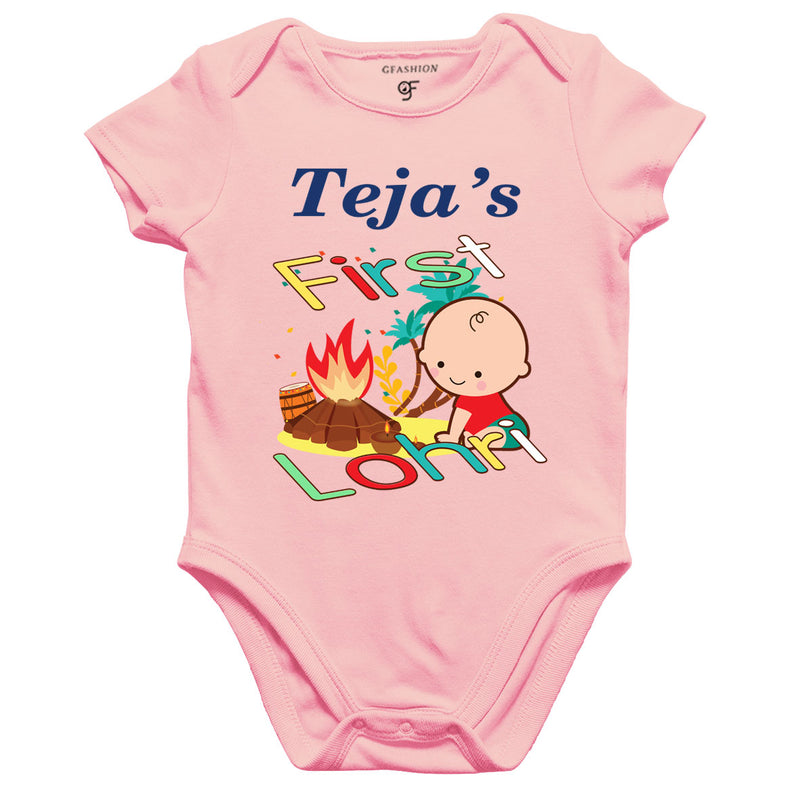 First Lohri with Name Baby Bodysuit in Pink Color available @ gfashion.jpg