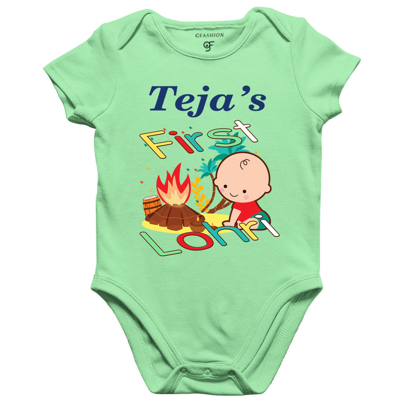 First Lohri with Name Baby Bodysuit in Pista Green Color available @ gfashion.jpg