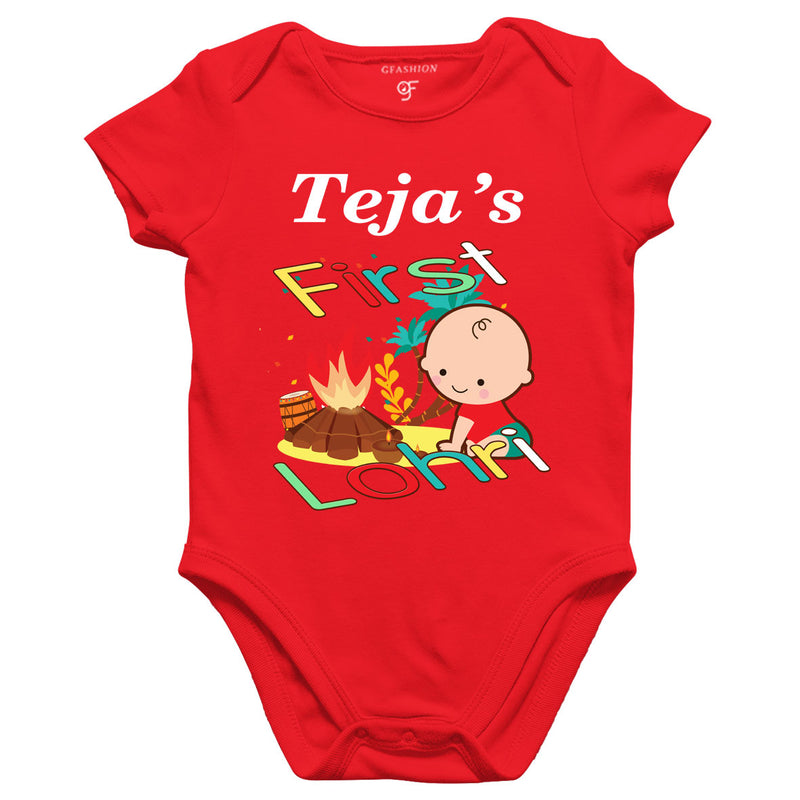 First Lohri with Name Baby Bodysuit in Red Color available @ gfashion.jpg