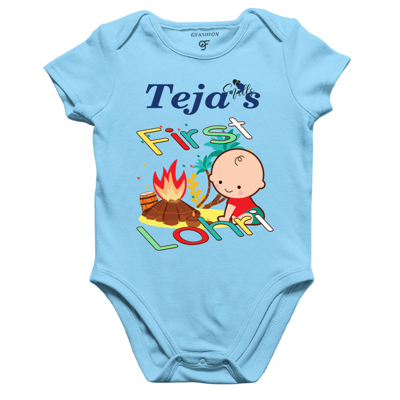 First Lohri with Name Baby Bodysuit in Sky Blue Color available @ gfashion.jpg