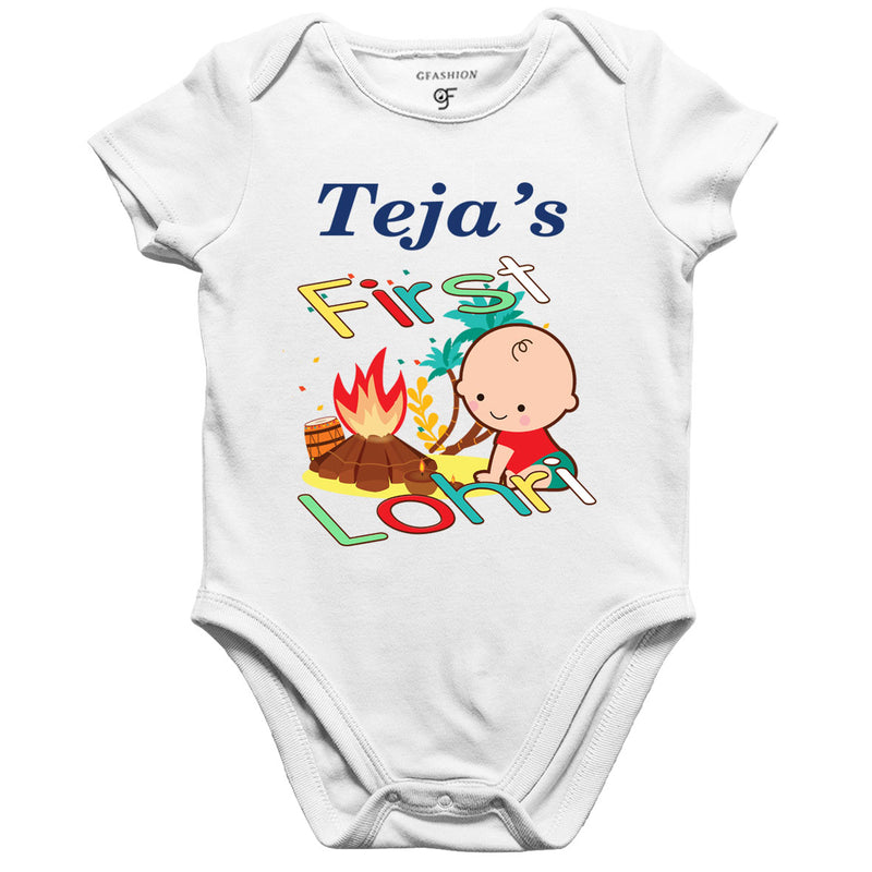 First Lohri with Name Baby Bodysuit in White Color available @ gfashion.jpg