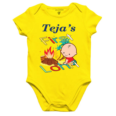 First Lohri with Name Baby Bodysuit in Yellow Color available @ gfashion.jpg