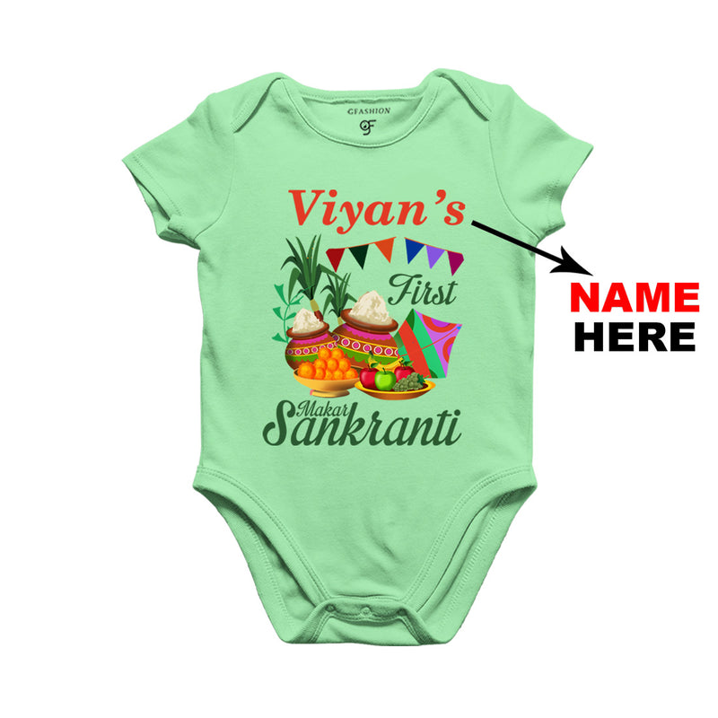 First Makar Sankranti Baby Rompers-Name Customized in Pista Green Color available @ gfashion.jpg