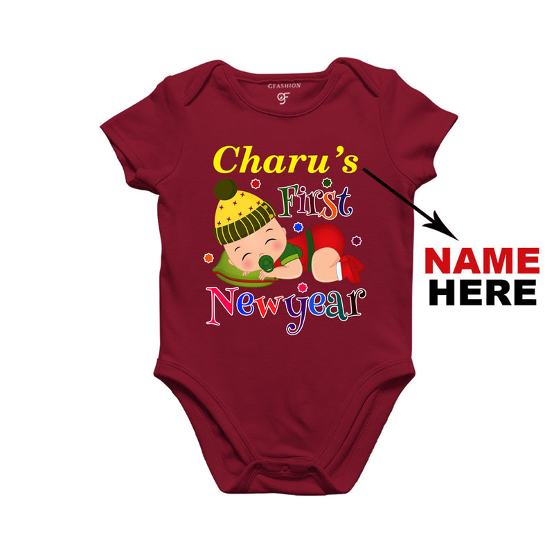 First New Year Baby Bodysuit or Rompers or Onesie-Name Customized in Maroon Color available @ gfashion.jpg