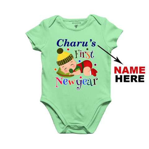 First New Year Baby Bodysuit or Rompers or Onesie-Name Customized in Pista Green Color available @ gfashion.jpg