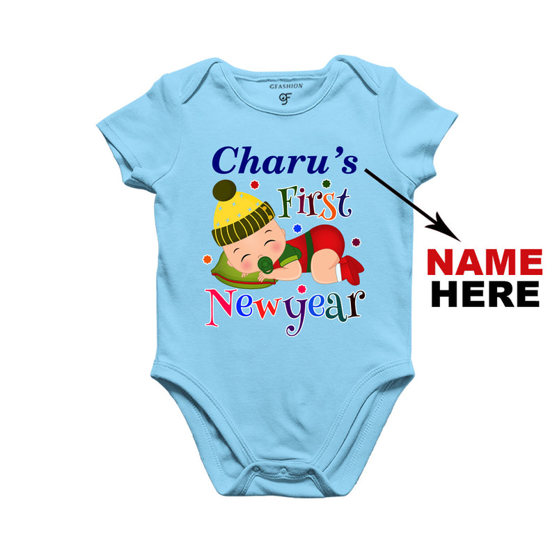 First New Year Baby Bodysuit or Rompers or Onesie-Name Customized in Sky Blue Color available @ gfashion.jpg