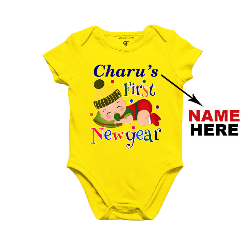 First New Year Baby Bodysuit or Rompers or Onesie-Name Customized in Yellow Color available @ gfashion.jpg