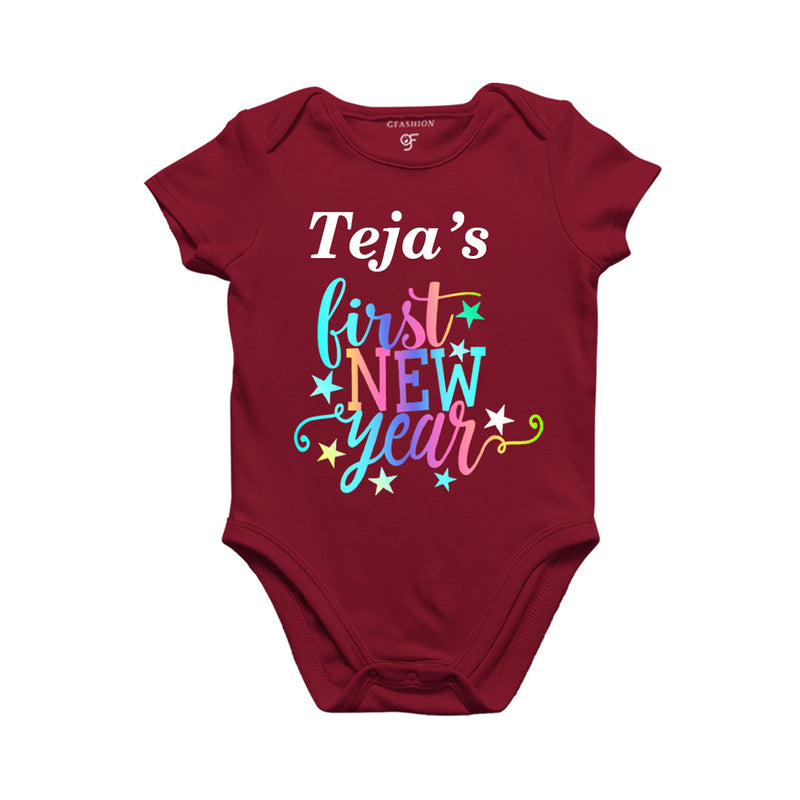 First New Year Name customized Rompers or Bodysuit or onesie in Maroon Color available @ gfashion.jpg