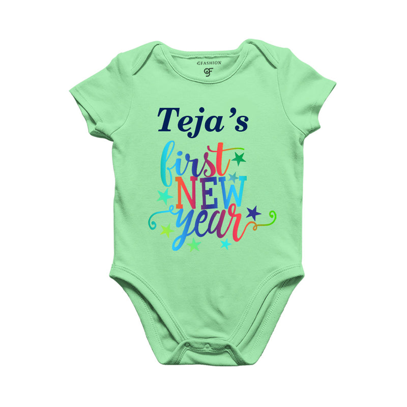 First New Year Name customized Rompers or Bodysuit or onesie in Pista Green Color available @ gfashion.jpg