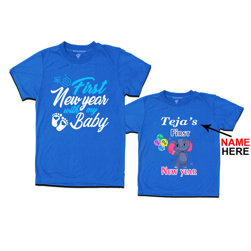 First New Year as a Dad and Baby t shirt with Name in Blue Color avilable @ gfashion.jpg