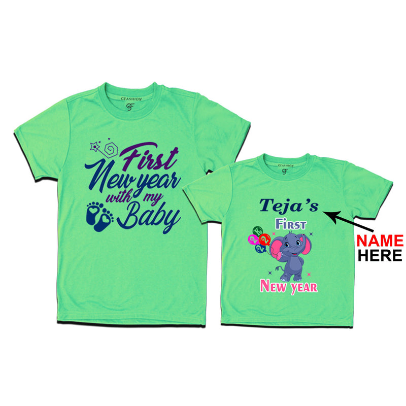 First New Year as a Dad and Baby t shirt with Name in Pista Green Color avilable @ gfashion.jpg