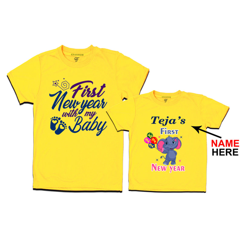 First New Year as a Dad and Baby t shirt with Name in Yellow Color avilable @ gfashion.jpg