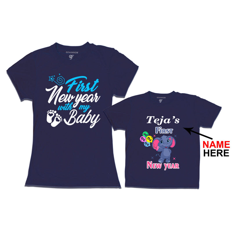 First New Year as a Mom and Baby t shirt with Name in Navy Color avilable @ gfashion.jpg