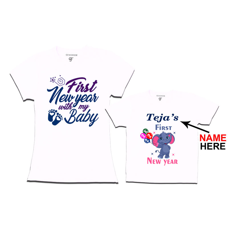 First New Year as a Mom and Baby t shirt with Name in White Color avilable @ gfashion.jpg