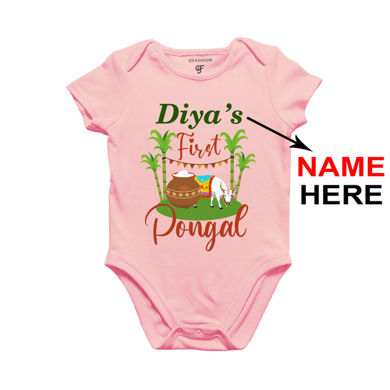 First Pongal Baby  Bodysuit or Onesie or Rompers-Name Customized in Pink Color available @ gfashion.jpg