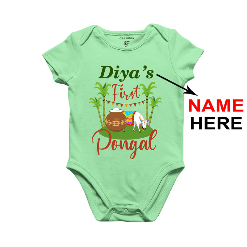 First Pongal Baby  Bodysuit or Onesie or Rompers-Name Customized in Pista Green Color available @ gfashion.jpg