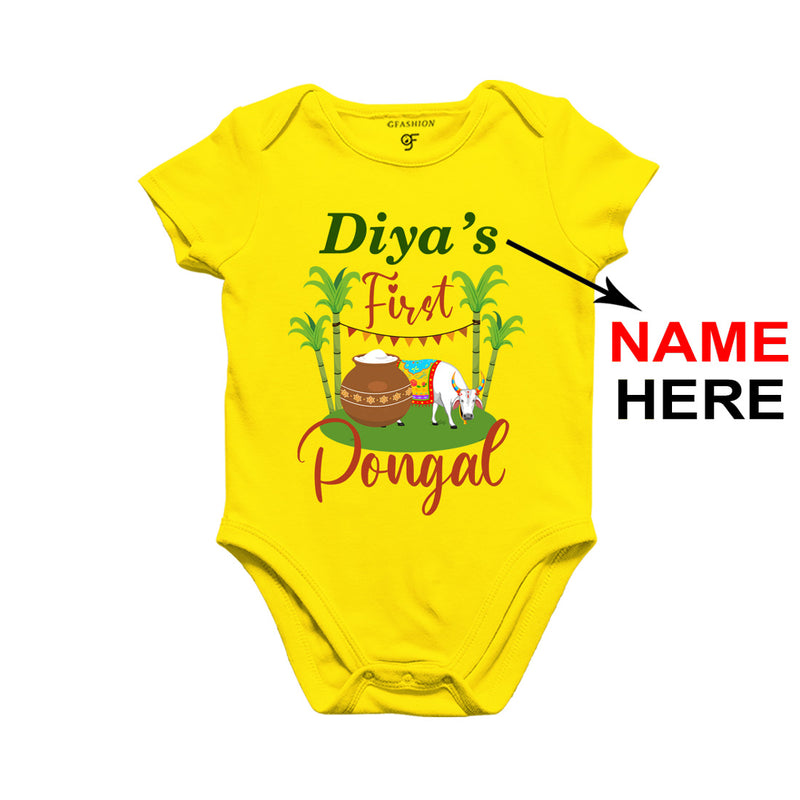 First Pongal Baby  Bodysuit or Onesie or Rompers-Name Customized in Yellow Color available @ gfashion.jpg