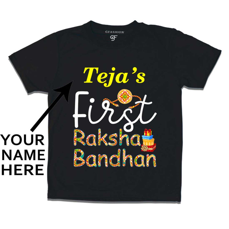 First Raksha Bandhan Baby T-shirt with name  in Black Color available @ gfashion.jpg
