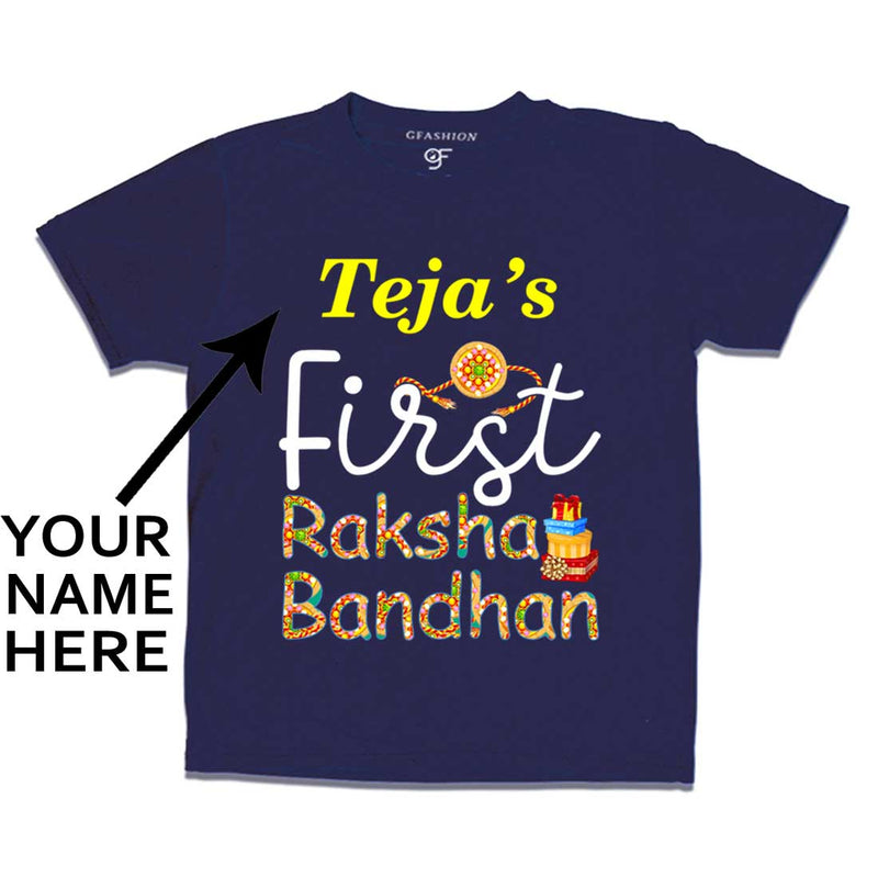 First Raksha Bandhan Baby T-shirt with name  in Navy Color available @ gfashion.jpg