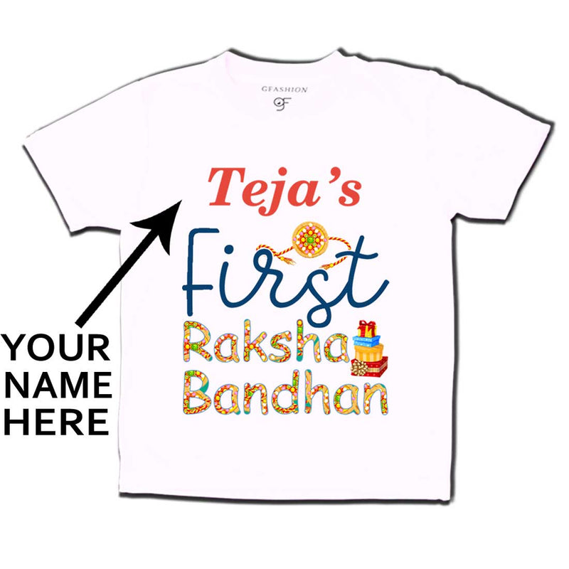 First Raksha Bandhan Baby T-shirt with name  in White Color available @ gfashion.jpg
