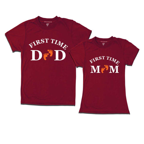 First Time Dad Mom T-Shirt-Maroon-gfashion 