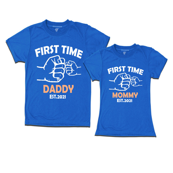 First Time Daddy Mommy T-Shirts-Blue-gfashion