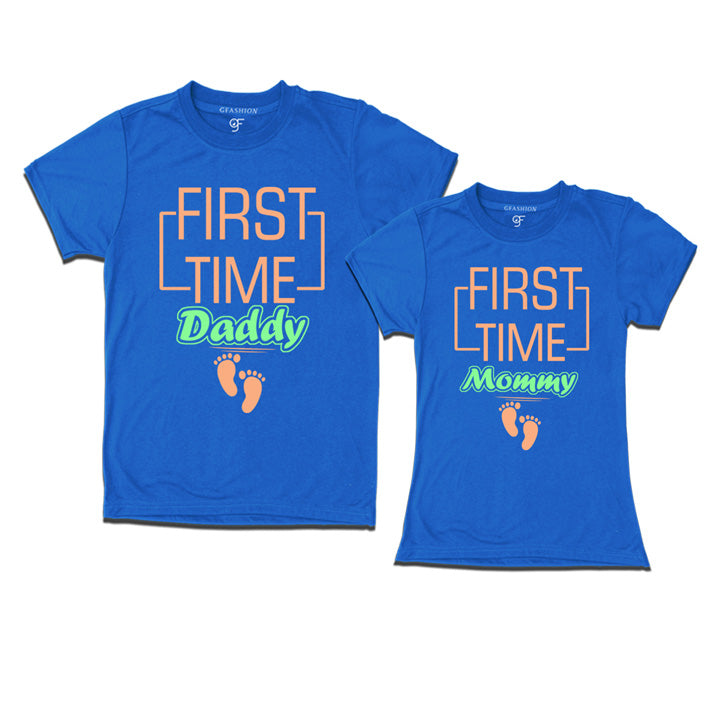 First Time Daddy Mommy T-Shirts-Blue-gfashion