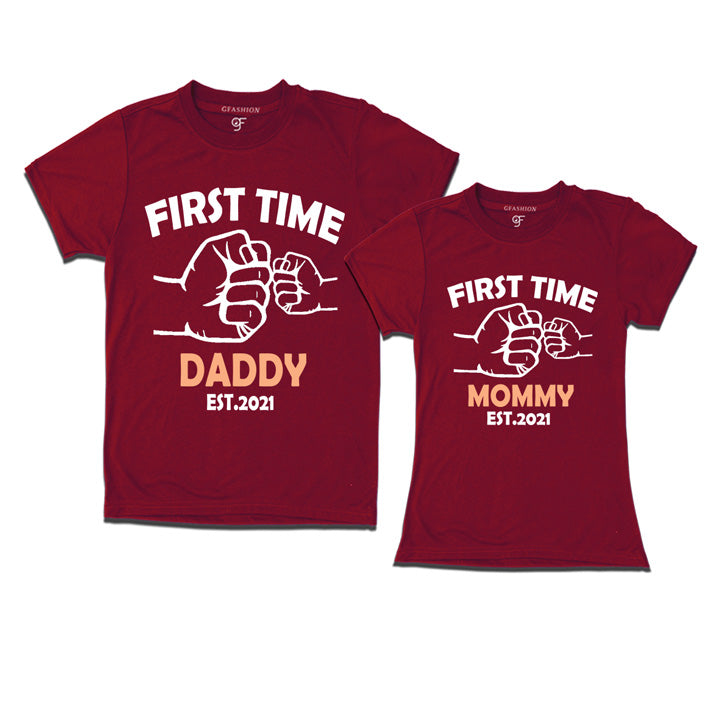 First Time Daddy Mommy T-Shirts-Maroon-gfashion