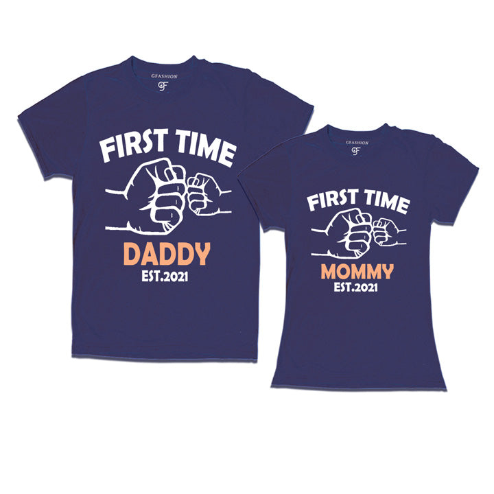 First Time Daddy Mommy T-Shirts-Navy-gfashion
