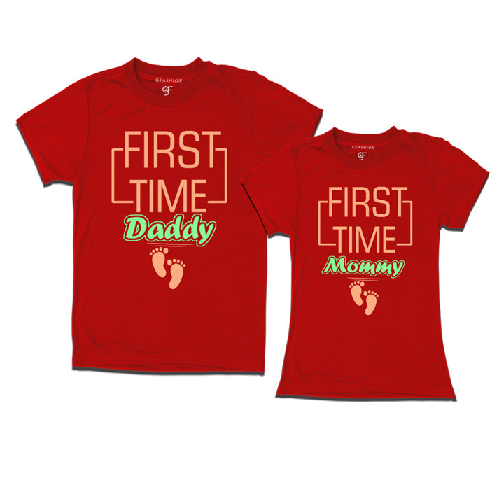 First Time Daddy Mommy T-Shirts-Red-gfashion