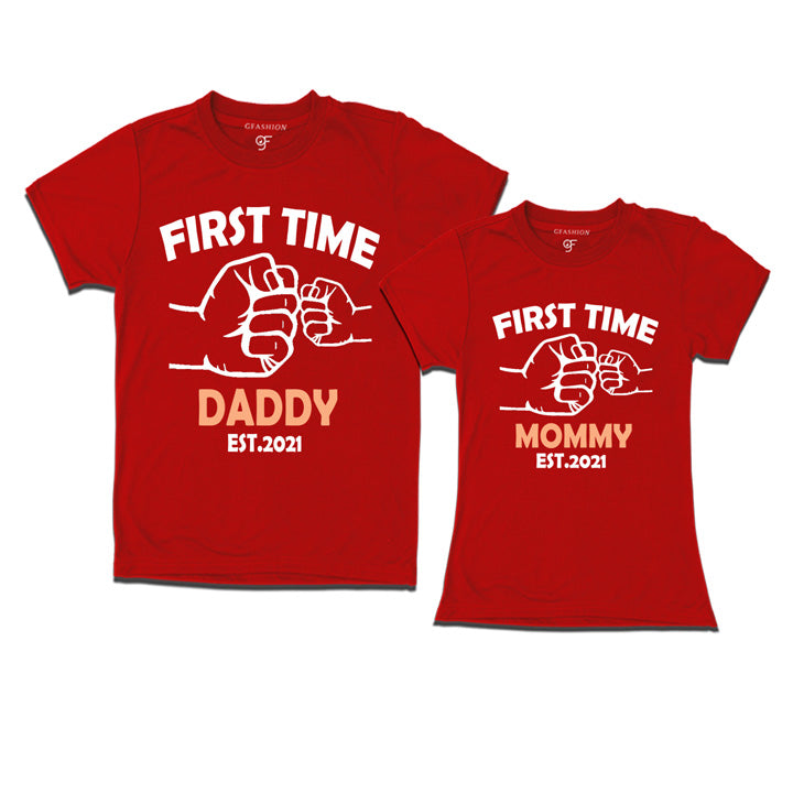 First Time Daddy Mommy T-Shirts-Red-gfashion