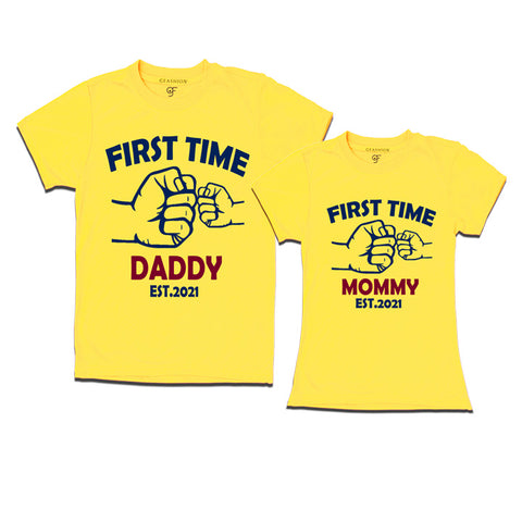 First Time Daddy Mommy T-Shirts-Yellow-gfashion