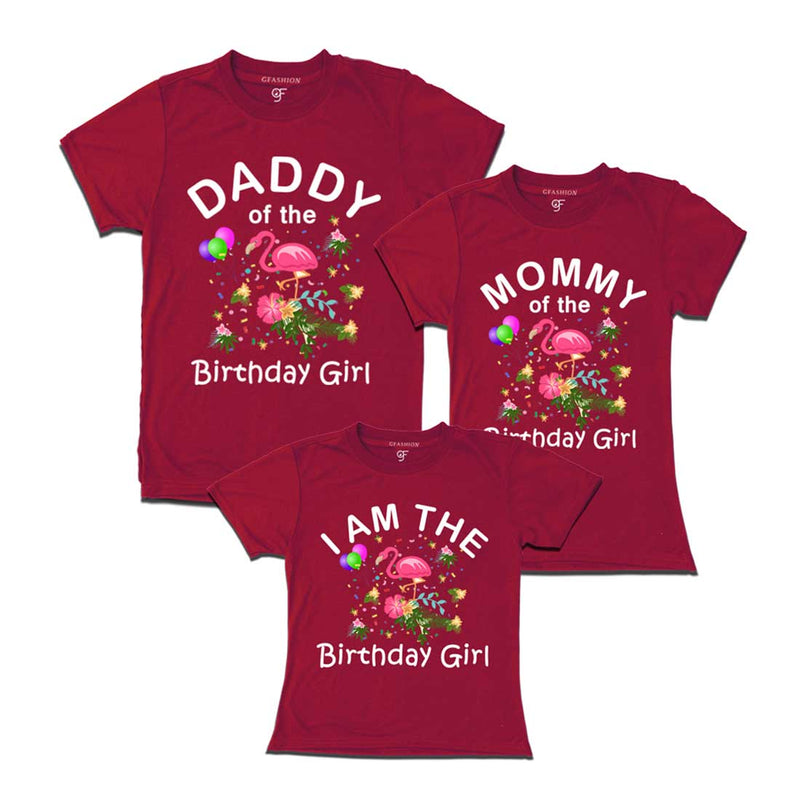 Flamingo Theme Birthday T-shirts for Dad Mom and Daughter