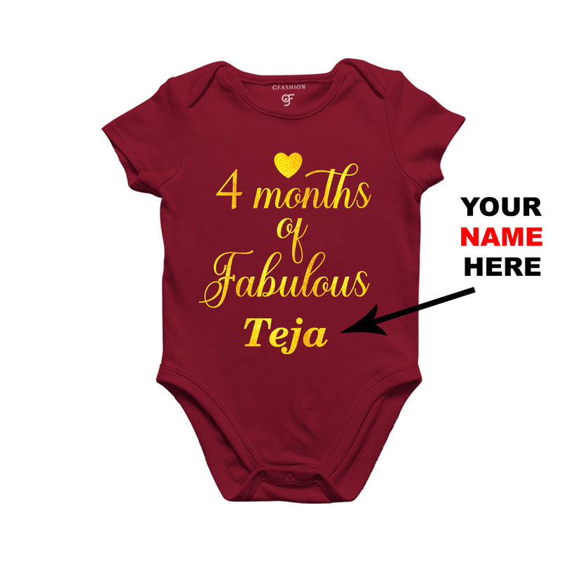 Four Months of Fabulous Baby Bodysuit or Rompers or Onesie-Name Customized in Maroon Color available @ gfashion.jpg